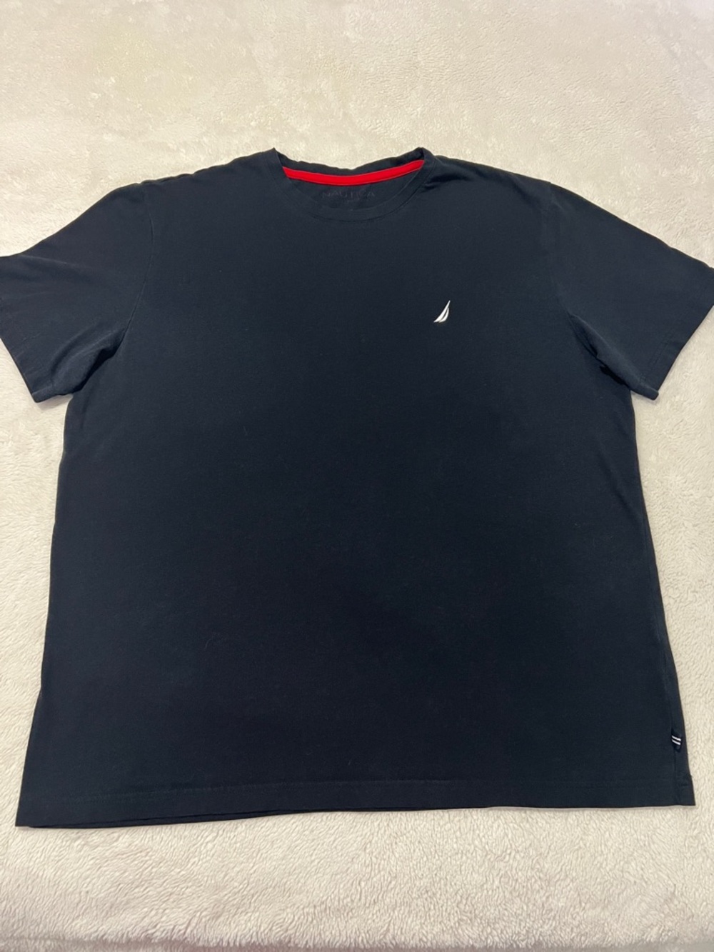 Nautica Men’s Black Short-Sleeve Crewneck T-Shirt with Red Neck Trim